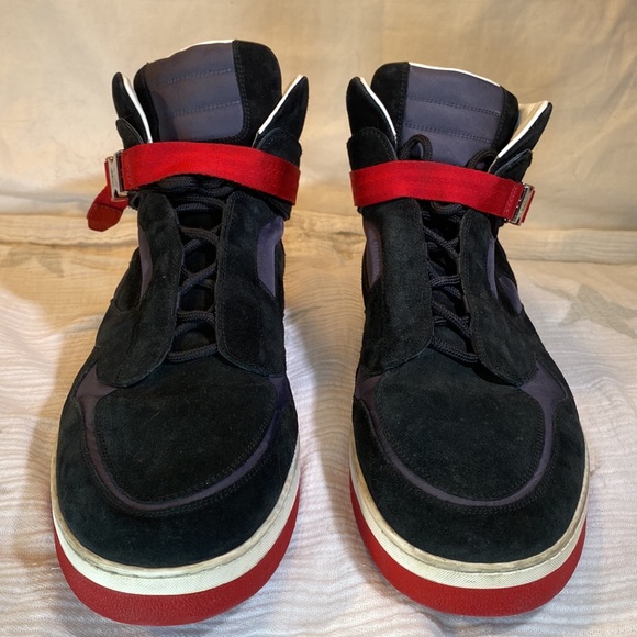 Louis Vuitton High Top Sneakers Black Suede Colorblock Pattern Red buckle white - Picture 9 of 9